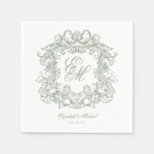 Elegant Sage Green Monogram Crest Script Wedding Serviette (Vorderseite)