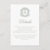 Elegant Sage Green Monogram Crest Wedding Details Begleitkarte (Vorderseite)