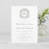 Elegant Sage Green Monogram Crest Wedding Einladung (Stehend Vorderseite)