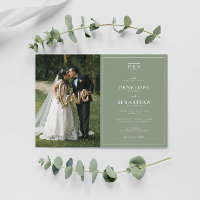Elegant Sage Green Monogram Formal Photo Wedding