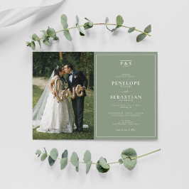 Elegant Sage Green Monogram Formal Photo Wedding Einladung