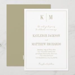 Elegant Sage Green Monogram Wedding  Einladung