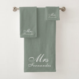 Elegant Sage Green Mrs. Brautparty Gift Badhandtuch Set