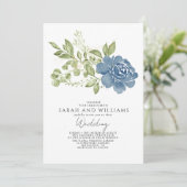 Elegant Sage Green Navy Blue Floral Boho Hochzeit Einladung (Stehend Vorderseite)