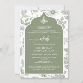 Elegant Sage Green Nikah Einladung | Liniengrafike (Vorderseite)