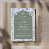 Elegant Sage Green Nikah Einladung | Liniengrafike