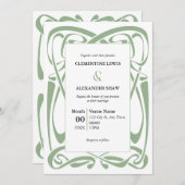Elegant Sage Green on White Vintage Ribbon Einladung (Vorne/Hinten)