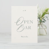 Elegant Sage Green Open Bar Sign Einladung (Stehend Vorderseite)