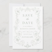 Elegant Sage Green Ornate Floral Frame Wedding Save The Date (Vorderseite)
