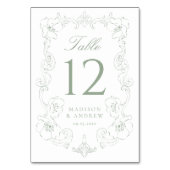 Elegant Sage Green Ornate Floral Frame Wedding Tischnummer (Rückseite)