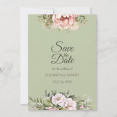 Elegant Sage Green Peony Floral Save the Date Card Einladung (Vorderseite)