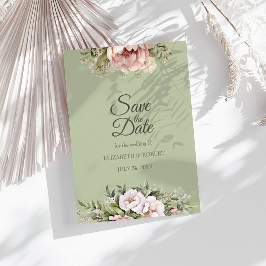 Elegant Sage Green Peony Floral Save the Date Card Einladung