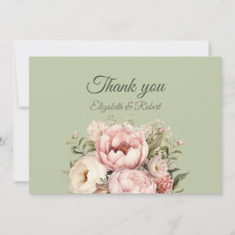 Elegant Sage Green Peony Floral Thank You Card Dankeskarte