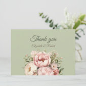 Elegant Sage Green Peony Floral Thank You Card Dankeskarte (Stehend Vorderseite)