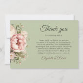 Elegant Sage Green Peony Floral Thank You Card Dankeskarte (Rückseite)