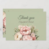 Elegant Sage Green Peony Floral Thank You Card Dankeskarte (Vorne/Hinten)
