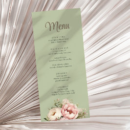 Elegant Sage Green Peony Floral Wedding Menu Menükarte