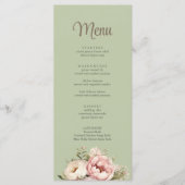 Elegant Sage Green Peony Floral Wedding Menu Menükarte (Vorderseite)