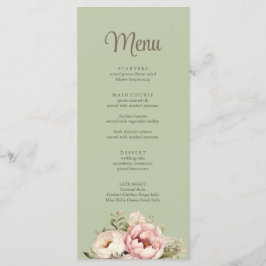 Elegant Sage Green Peony Floral Wedding Menu Menükarte