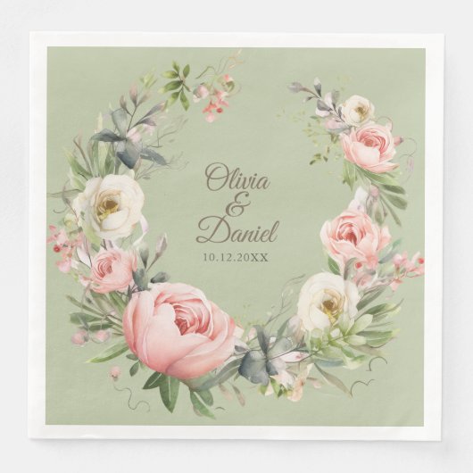 Elegant Sage Green Peony Floral Wedding Napkin Serviette (Vorderseite)