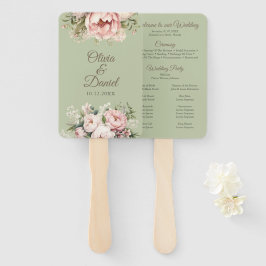 Elegant Sage Green Peony Floral Wedding Program Fächer