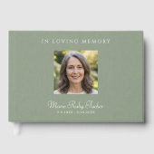 Elegant Sage Green Photo In Loving Memory Funeral Gästebuch (Vorderseite)