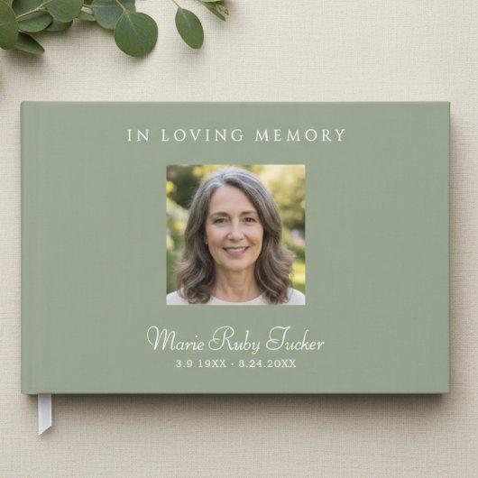 Elegant Sage Green Photo In Loving Memory Funeral Gästebuch
