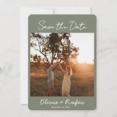 Elegant Sage Green Photo Save the Date Card (Vorderseite)