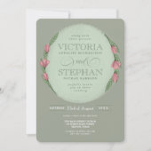 Elegant Sage Green Pink Blumengrün Hochzeit Einladung (Vorderseite)