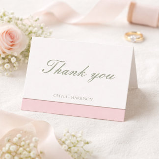 Elegant Sage Green & Pink Wedding Thank You card Dankeskarte