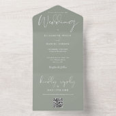 Elegant Sage Green QR Code Monogram Wedding All In One Einladung (Innen Boden)