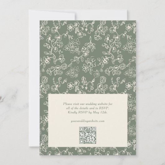 Elegant Sage Green QR Code RSVP Victorian Wedding Einladung (Rückseite)