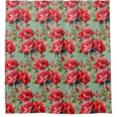 Elegant Sage Green Red Roses Shower Curtain Duschvorhang (Vorderseite)