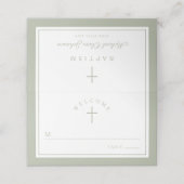 Elegant Sage Green Religious Boy Baptism Platzkarte (Außenseite Aufgefaltet)