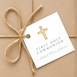 Elegant Sage Green Religious Boy First Communion Geschenkanhänger