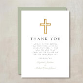 Elegant Sage Green Religious Cross Baptism Dankeskarte