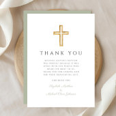 Elegant Sage Green Religious Cross Baptism Dankeskarte