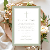 Elegant Sage Green Religious Cross Baptism Dankeskarte
