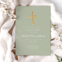 Elegant Sage Green Religious Cross Baptism