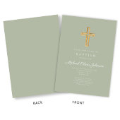 Elegant Sage Green Religious Cross Baptism Einladung