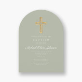 Elegant Sage Green Religious Cross Baptism Einladung