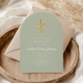 Elegant Sage Green Religious Cross Baptism Einladung