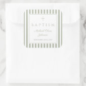 Elegant Sage Green Religious Cross Baptism Quadratischer Aufkleber (Tasche)