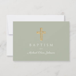 Elegant Sage Green Religious Cross Baptism RSVP Karte
