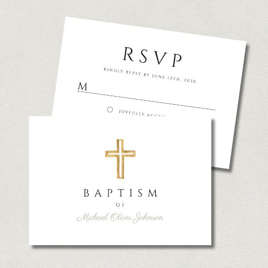 Elegant Sage Green Religious Cross Baptism RSVP Karte