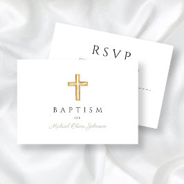 Elegant Sage Green Religious Cross Baptism RSVP Karte