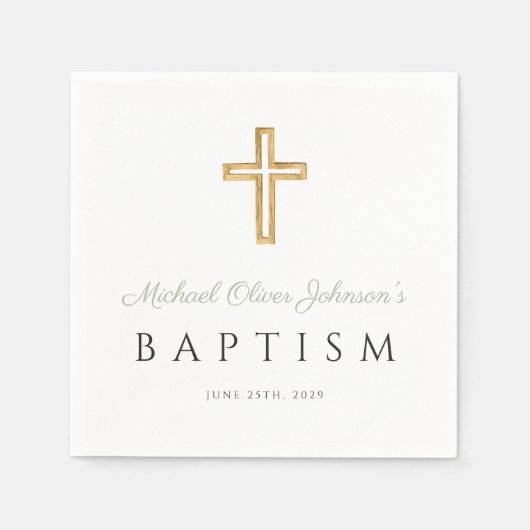 Elegant Sage Green Religious Cross Baptism Serviette (Vorderseite)