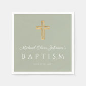 Elegant Sage Green Religious Cross Baptism Serviette (Vorderseite)