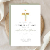 Elegant Sage Green Religious Cross Bestätigung Einladung