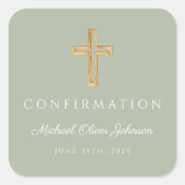 Elegant Sage Green Religious Cross Bestätigung Quadratischer Aufkleber (Vorderseite)